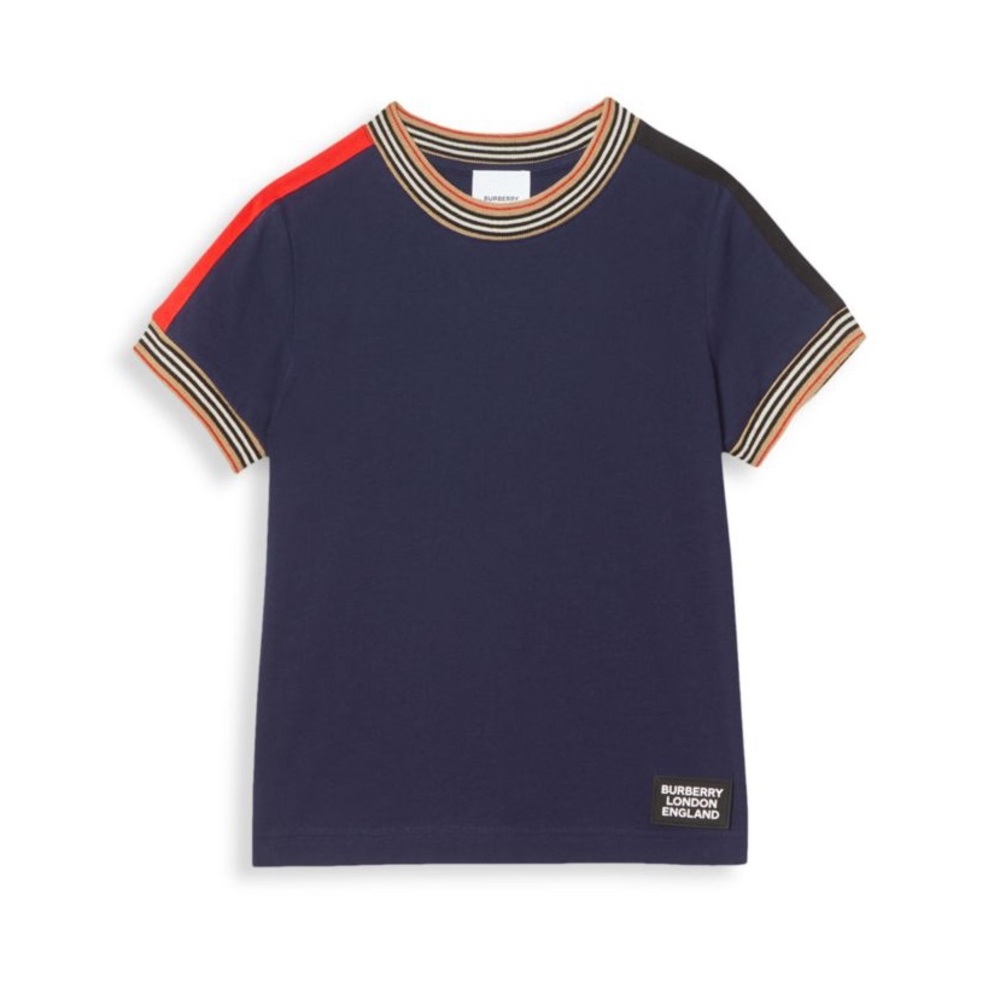 Authentic Burberry Boys Navy Red & Black Logo Patch Tee Size 4Y